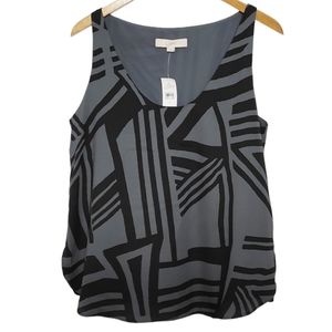 Loft Geometric Print Sleeveless Career Top Black Gray Small